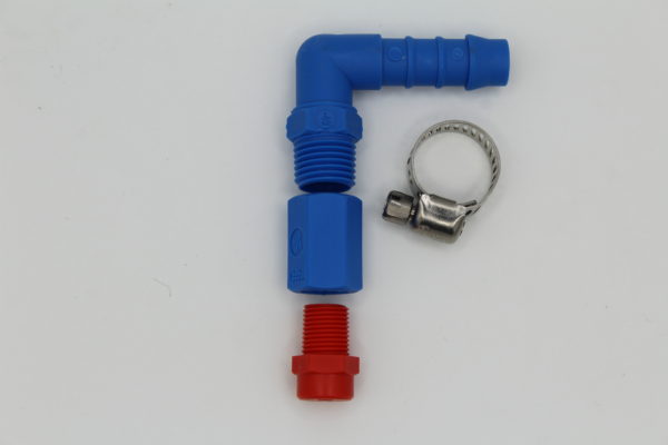 elbow style hose barb nozzle assembly